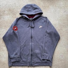 Nike Men s Patch Embroidered Vintage Zip Up Hoodie Gray Large Cotton