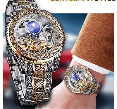 Forsining Skelett Tourbillon Uhr Herren Luxus Mechanische Armbanduhr Geschnitzt