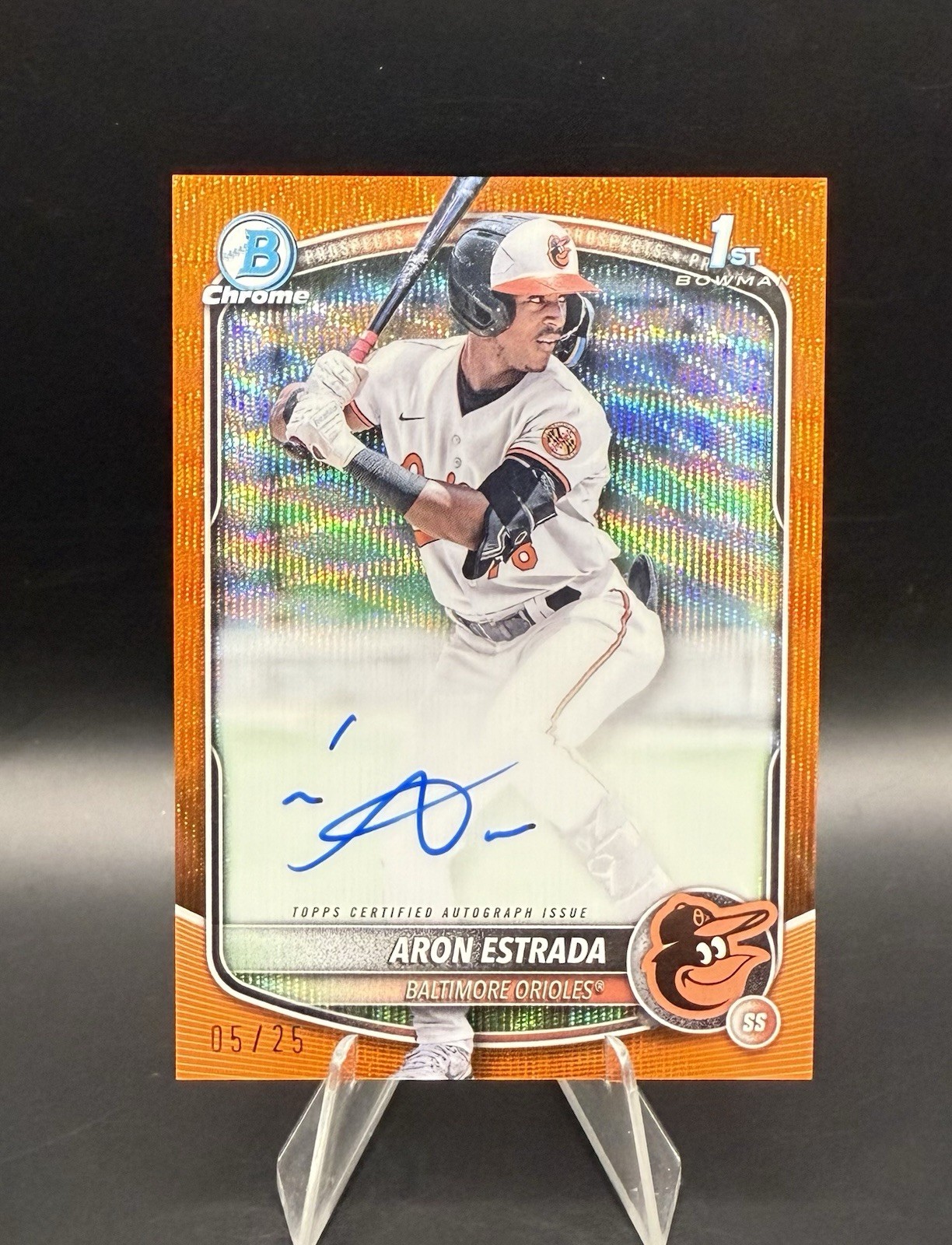 2025 Bowman Aron Estrada Auto Orange Wave /25 Chrome 1st Orioles CPA-AES