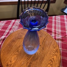 Vintage La Murrina Murano Glass Vase Blue Gradient Large Flower Shape 14  Tall