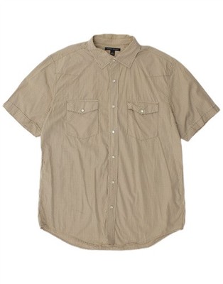 Banana Republic Herren Kurzarm Hemd Large Beige Gingham Baumwolle BY19