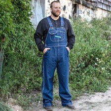 Mens Sz 52 X 30 Cotton Denim Blue Jean Zipper Fly Carpenter Bib Overalls KEY
