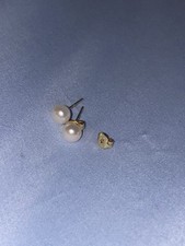 AAAA Natural White Akoya Pearl Stud Earrings 7mm 14k