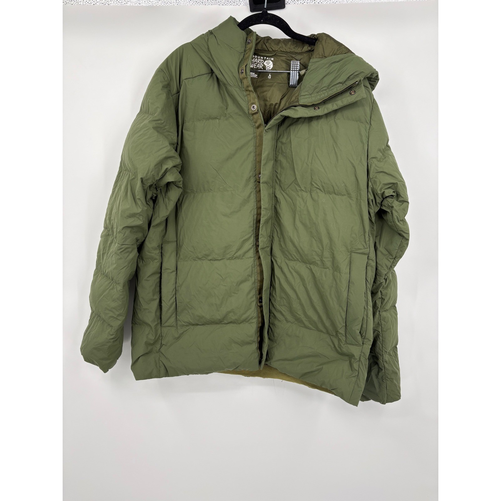 Mountain Hardwear Hooded Down Puffer Jacket Olive Green Mens packable Large
