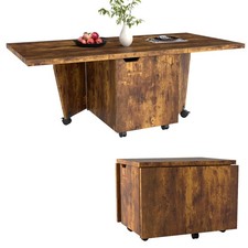 COSTWAY 120cm Extendable Center Table Foldable Coffee Table w/Storage-Walnut