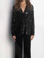 CAMICIA ZARA PAILLETTES COLLO NERO SCOLLO A V MANICA LUNGA NUOVA TAGLIA M...