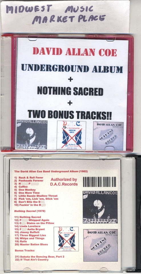 David Allan Coe- 22 X-Rated Hits CD - Underground Album+Nothing Sacred + 2 Bonus - Image 3 of 3