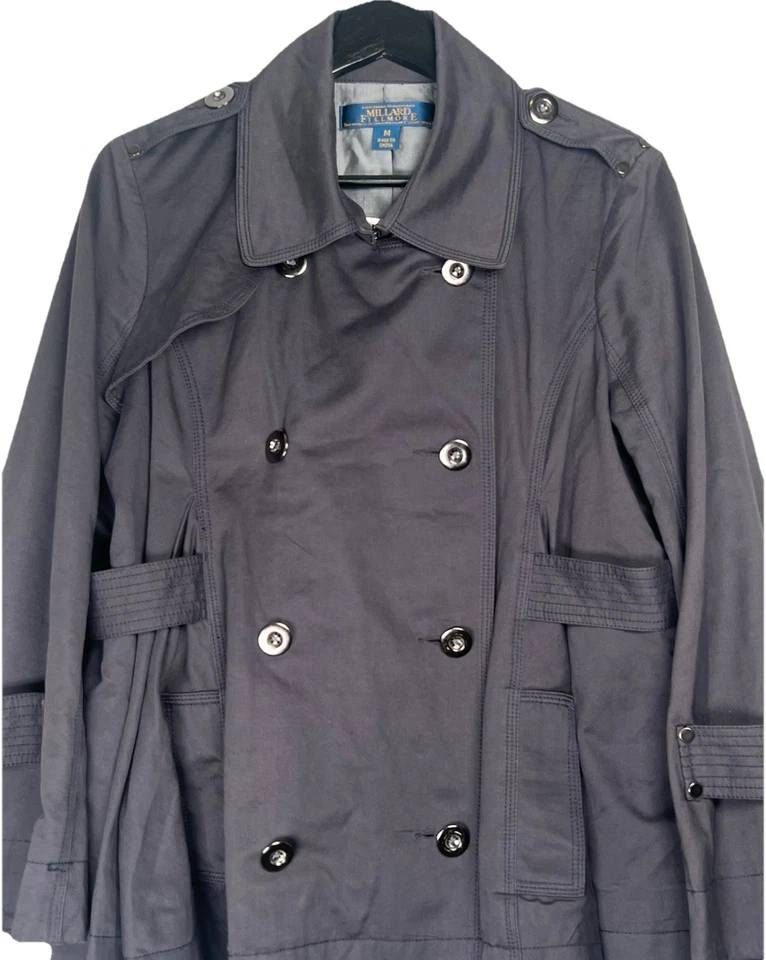 Chaqueta Mujer Millard Fillmore Talla M Gris Botón Doble Pecho Ajustable Foto 2 de 4