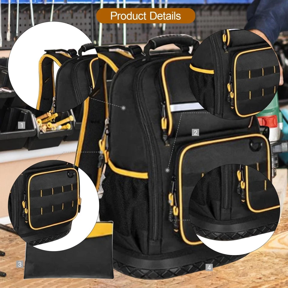 Electrician Tool Backpack Men Heavy Duty Tool Bag for Industrial Maintenance - Image 4 of 4