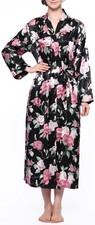 Lavenderi Womens Long Classic Satin Kimono Lounge Bathrobe Robe Large, Black ...