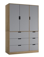 RIGA Wooden 3 Door 6 Drawer Wardrobe Bedroom Storage Closet Shelves Hanging Rail