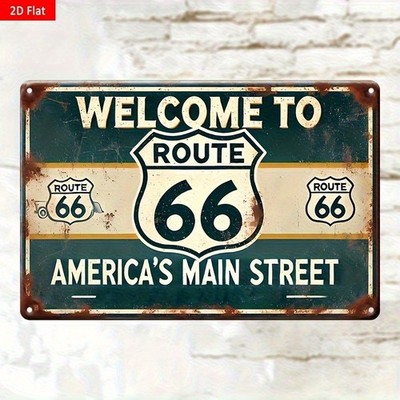 Vintage Metal Sign Route Distressed Green Beige Aluminum Sign 8x12