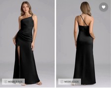 NWT Azazie Eren Stretch Black Mermaid One Shoulder Stretch Satin Dress size A0