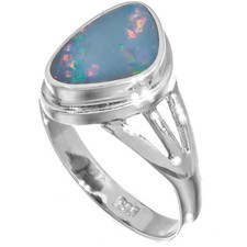 925 Sterling Silver Blue Natural Australian Opal Sterling Sz 7 Ring