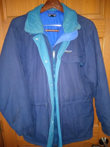 Patagonia, Giacca parka pesante vintage Patagonia donna guida cappuccio 10 blu navy cappotto verde acqua