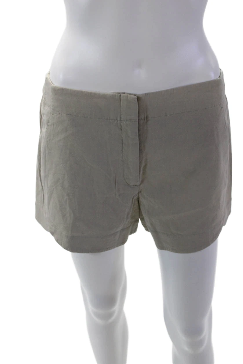 Theory Womens Linen Kaelin Rounded Hem Detail Short Shorts Beige Size 6