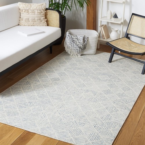 Abstract Collection Area Rug - 6' x 9', Grey & Ivory, Handmade Wool, Ideal fo...