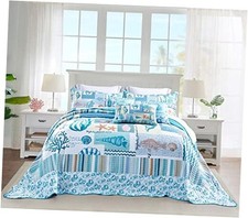 Coastal Oversized King Bedspread Extra Wide Super King 128"x120" Coral