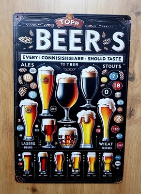 BEERS Metall Schild | Bier Sorten Übersicht | Retro Vintage Wanddeko | Neu