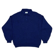 VTG Benetton Collared Blue Pullover Cable Knit Sweater L Acrylic Wool Made Italy