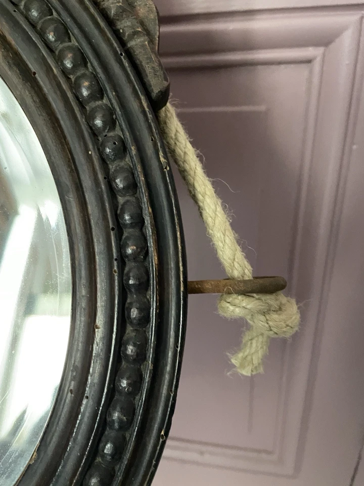 Miroir mural ancien bois sculpté XIXeme rond fleur de lys - Photo 4/4