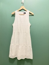 Gap White Eyelet Embroidered  Round Neck Sun Dress Size 10 Cotton Lined