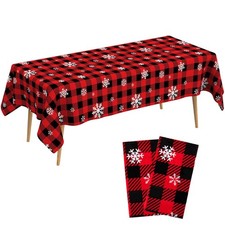 2Pcs Disposable Christmas Plastic Tablecloth for Xmas Party Winter Holiday Decor