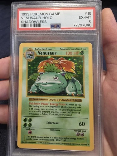 Venusaur Shadowless Holo Rare Card 15/102 PSA 6