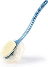 Long Handle Shower Body Brush Back Scrubber Mesh Loofah Bath Brush Blue for Men