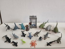 Sea Life Animal Figures Lot Of 31 Sharks, Scuba Diver  Cage