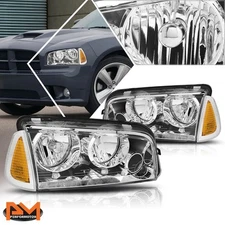 For 06-10 Dodge Charger Headlight/Lamps Chrome Housing Clear Lens Amber Corner