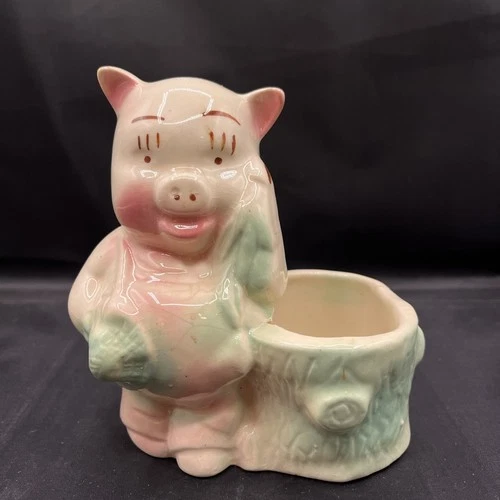 VTG MCM Kitsch Shawnee 1950's Anthropomorphic Pig Ceramic Planter Pastel