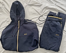 HUGO BOSS Mens Tracksuit Set Zip Hoodie Black Gold - Medium Pants/ Large Jacket