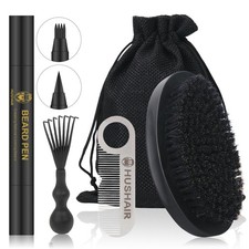 5 in 1 Beard Brush Set for Men Boar Bristle Pen Filler Stainless Steel Comb