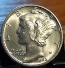 1942 D Mercury Dime 10C Cents Coin Silver, XF/AU! #2