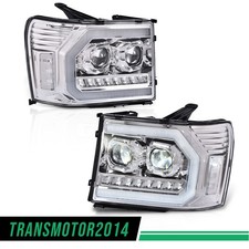 Led Tube Projector Headlights Fit For 07-13 Gmc Sierra 1500 2500hd 3500hd Chrome