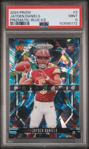 2024 Panini Prizm Jayden Daniels #3 Prizmatic Blue Ice /99 (RC) PSA 9 MINT