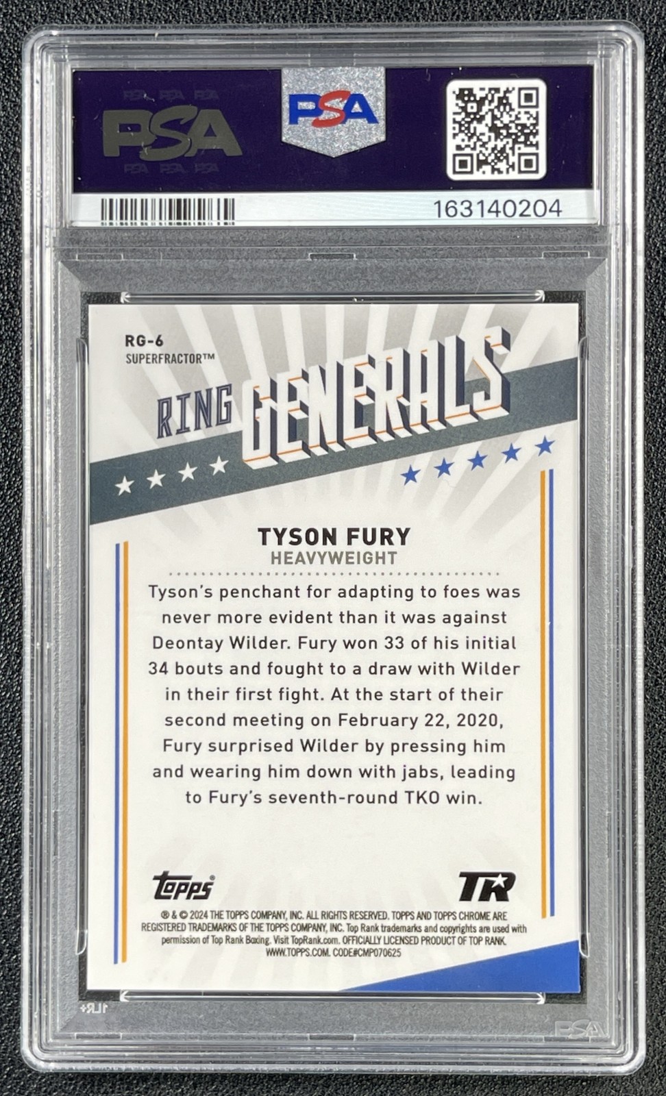 1/1 TYSON FURY PSA 10 2024 TOPPS CHROME #RG-6 RING GENERALS SUPERFRACTOR 1/1 view 2
