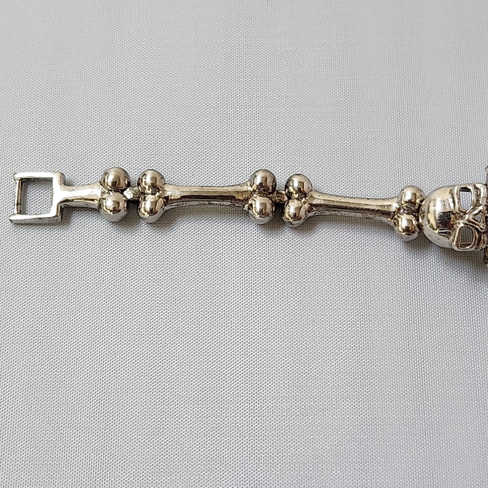 Silver Skull/Bone hinged Panel Bracelet with larg… - image 9