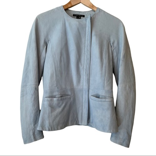 Chaqueta de cuero Theory Revolve bebé azul cordero Enora para mujer talla 4 - Imagen 3 de 16