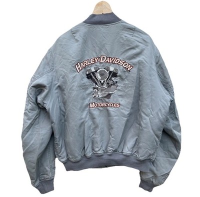 Harley Davidson Knuckle Head Embroidered Bomber Nylon Jacket Grey VTG