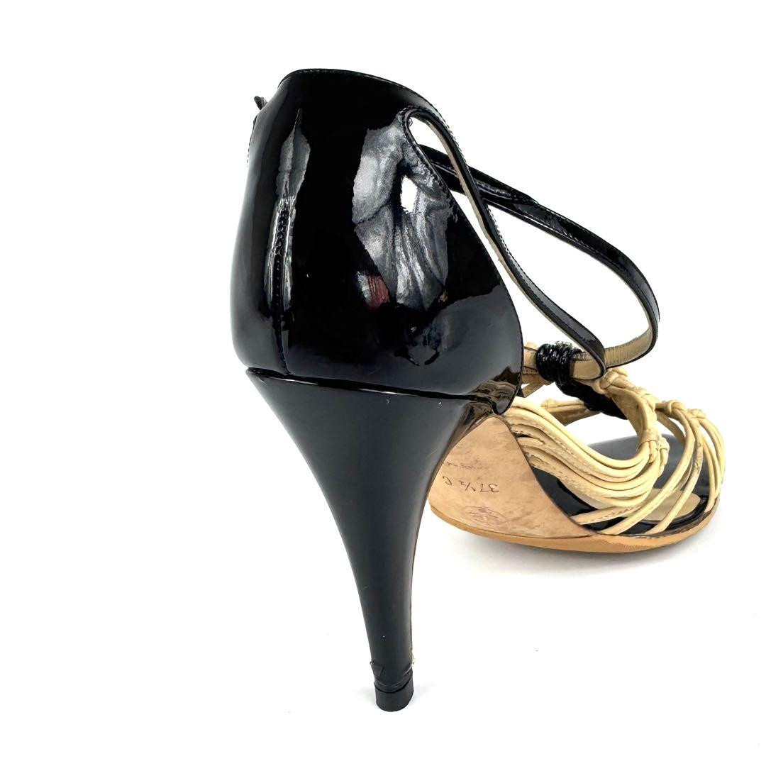 Chanel Pumps Heel Beige X Black With Coco Mark Size 37.5 US About7.5 For Women thumbnail 13