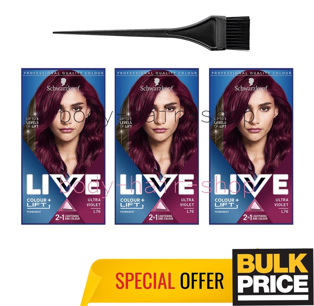 Schwarzkopf LIVE L76 Ultra Violet Intense Pigment Permanent Hair Color 3-Pack