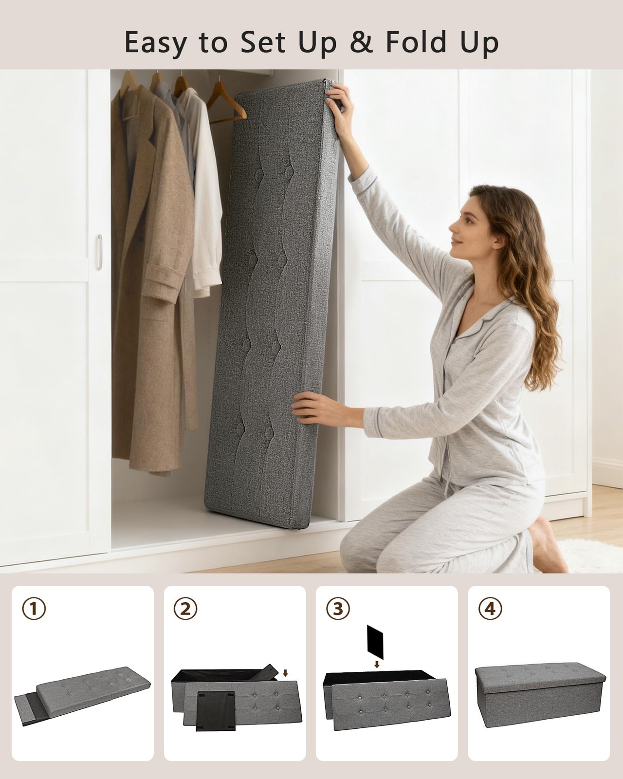 43.3 inches Folding Storage Ottoman Bench Storage Chest Footrest for Bedroom,...