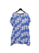 Masai Women's Top L Blue Floral 100% Viscose Short Sleeve V-Neck Tunic