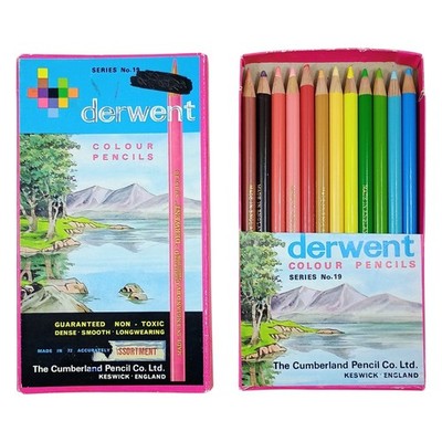 VTG Derwent Colour Pencils Series No. 19 Made in England Original Box 12 Colors 
