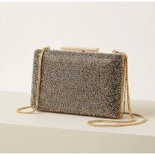 Vince Camuto Gold/Gray Crystal Handbag Purse Clutch Crossbody Bag