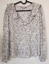 LOFT Floral Print L/S Blouse Ruffles Buttons Cottagecore Peasant Top XS