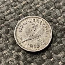 1942 New Zealand 3-Pence Silver Coin
