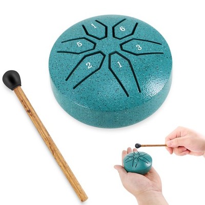 Mini Steel Tongue Drum For Kids 3 Inch 6 Notes Green Handpan Drum C Key